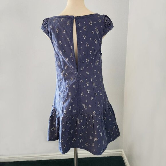 NWT size SMALL Free People BEASLEY Mini dress cotton navy floral collared blue - Picture 4 of 16